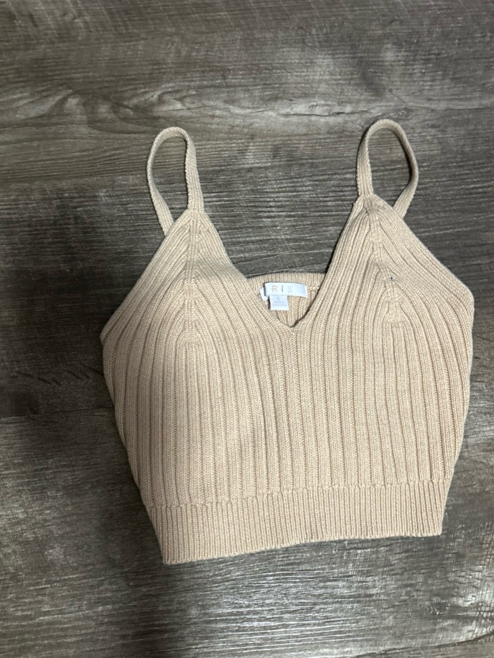 iris Beige Ribbed Knit Crop Tank